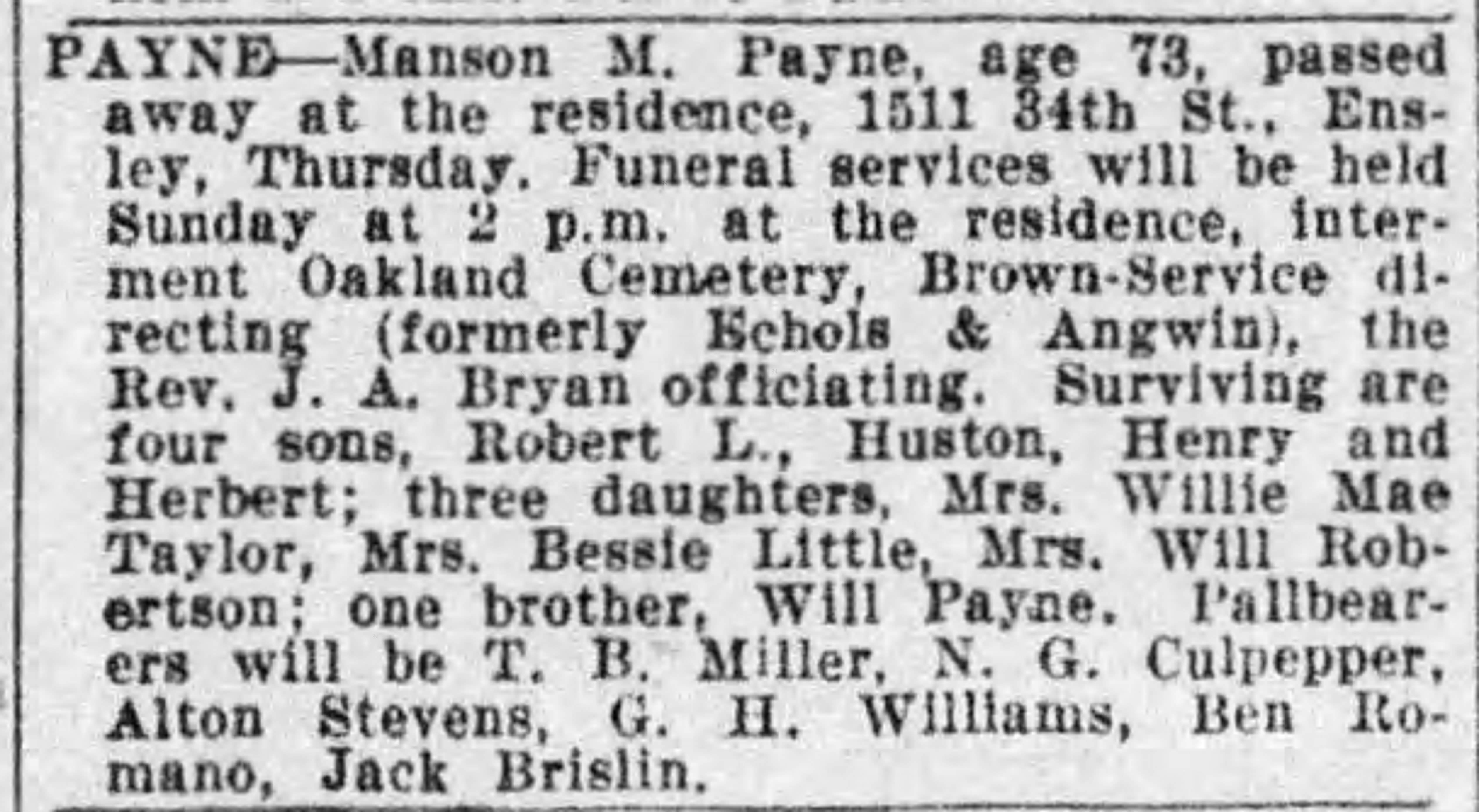 Manson M. Payne obituary
